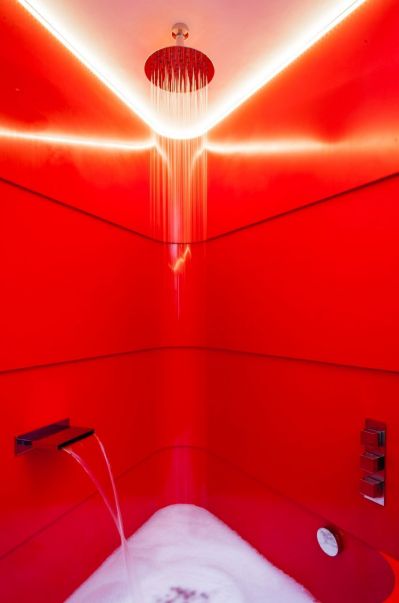 Krion Happy Red Walls with Tap & Thermostatic Valves