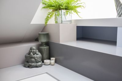 Bathroom boxing clad in Corian 