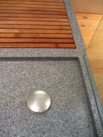 Grey Bespoke Shower Tray with Iroko Duck Board