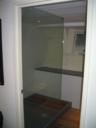 Made to Measure Shower Tray and Seat on a Barge