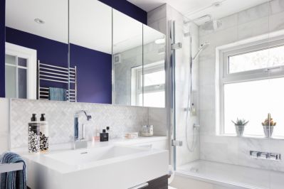 Contemporary Bathroom with White Corian Vanity Top & Bowl