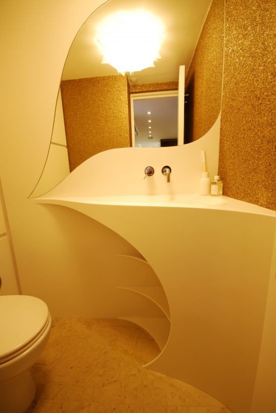 Bespoke Vanity Top with Curved Splashback & Shelving