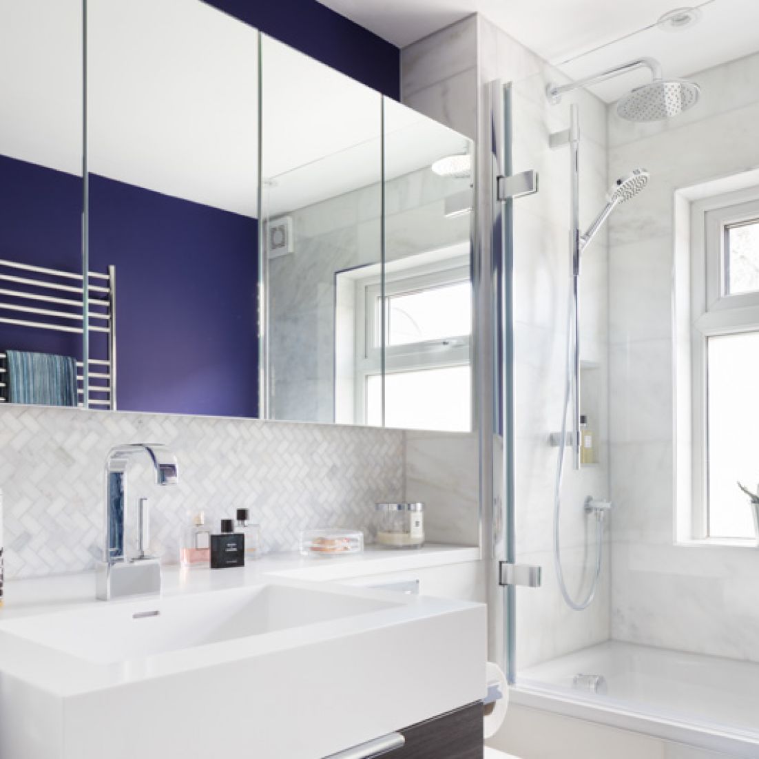 Contemporary Bathroom with White Corian Vanity Top & Bowl
